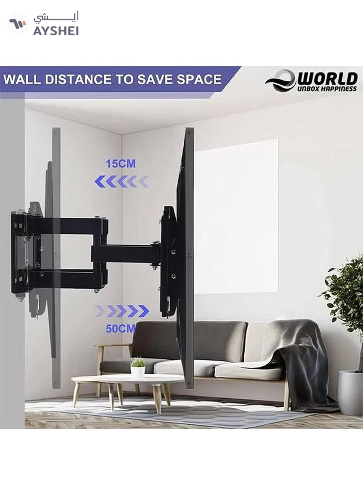 Eworld Full Motion TV Wall Mount – For 32"-70" LED/LCD Flat or Curved TVs, Dual Articulating Arms-3-3