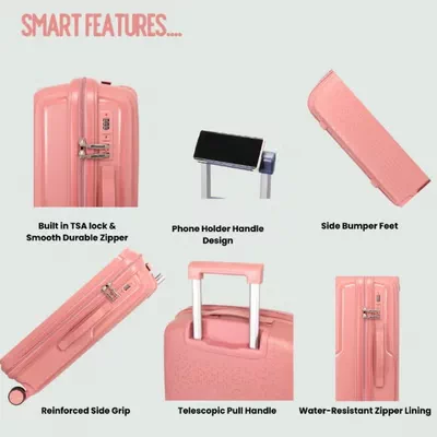 British Tourister 3 Piece Polypropylene Hard Side Spinner Luggage Trolley Set 20/24/28 Inch - Rose Gold-1