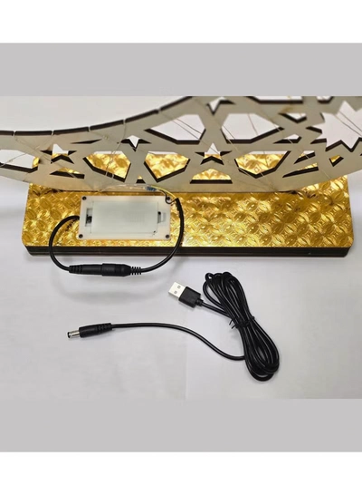 Yuwell Ramadan Décor Table Top Centerpiece with LED Fairy Lights Gold Wooden Crescent Moon Ramadan Decoration Light for Home, Office & Shop Elegant Islamic Desk Moon for Ramadan & Eid Gifts 65CM-1