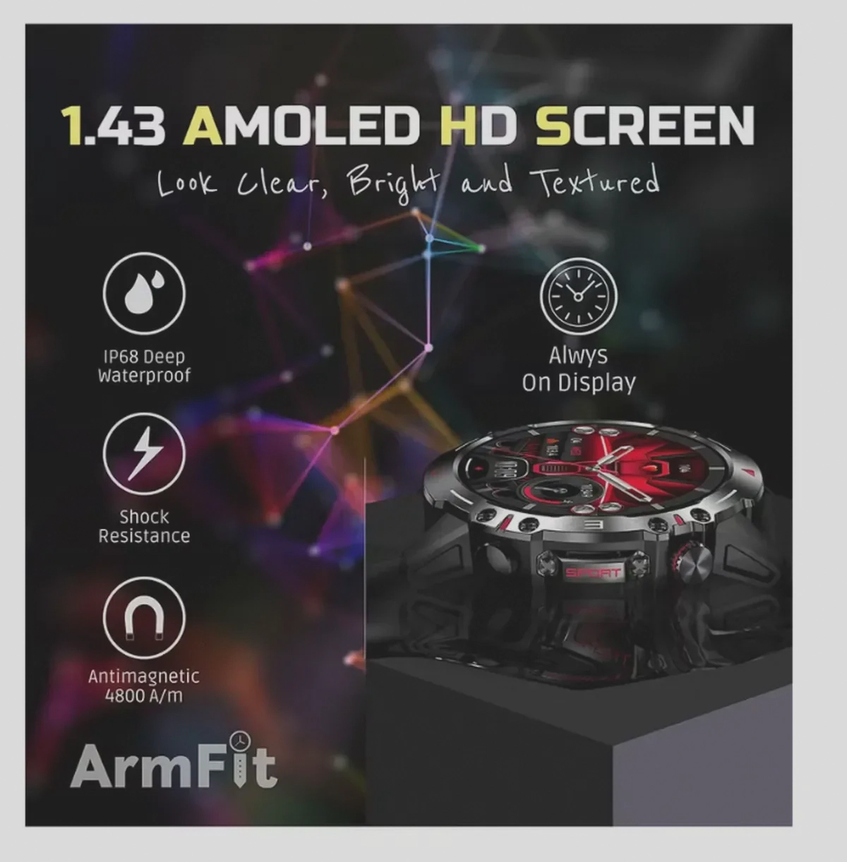 ARMFIT Hulk Smartwatch For Men, AMOLED Always On Display Bluetooth Calling Waterproof Fitness Watches Compatible With Android iOS Black-4-4