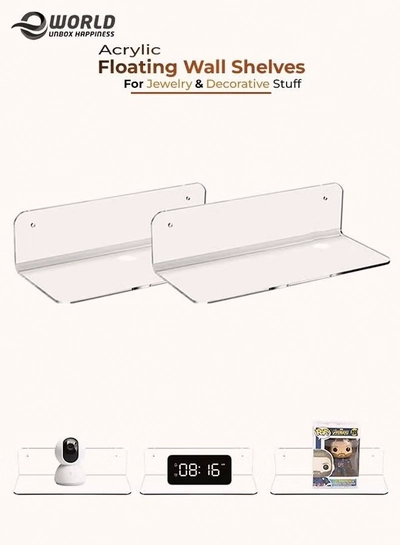 Eworld Pack of 2 clear Acrylic Floating Wall Shelves for jewelry and Decorative stuff-0
