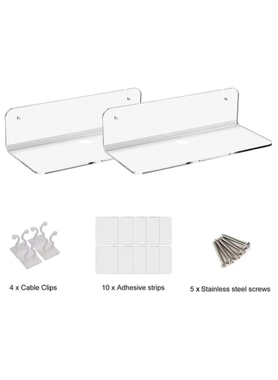 Eworld Pack of 2 clear Acrylic Floating Wall Shelves for jewelry and Decorative stuff-3