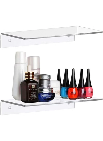 Eworld Pack of 2 clear Acrylic Floating Wall Shelves for jewelry and Decorative stuff-5