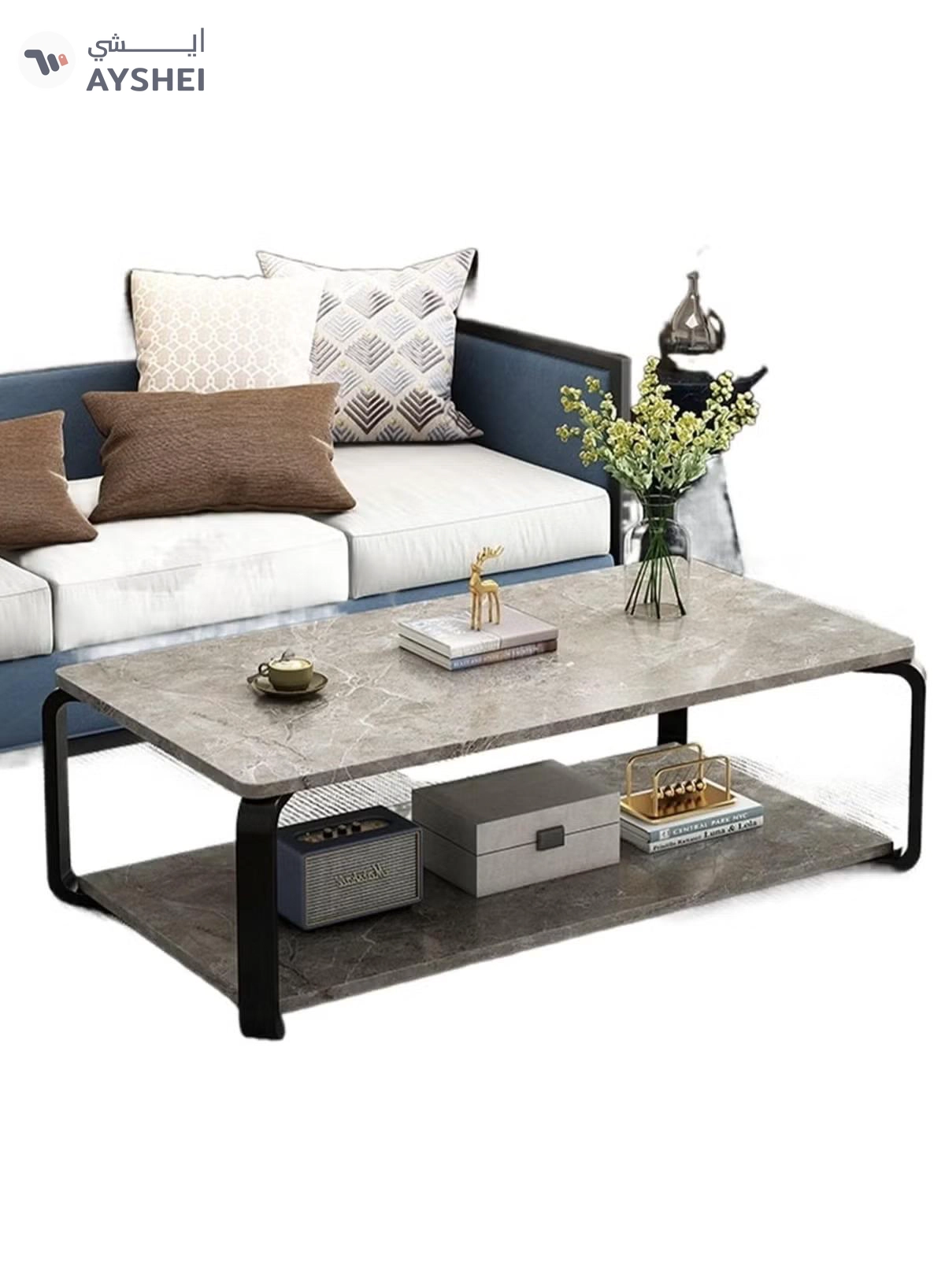 DubaiGallery Metal bedside coffee table end side table desk nordic marble glass home sofa tables light luxury living room side table-1-1