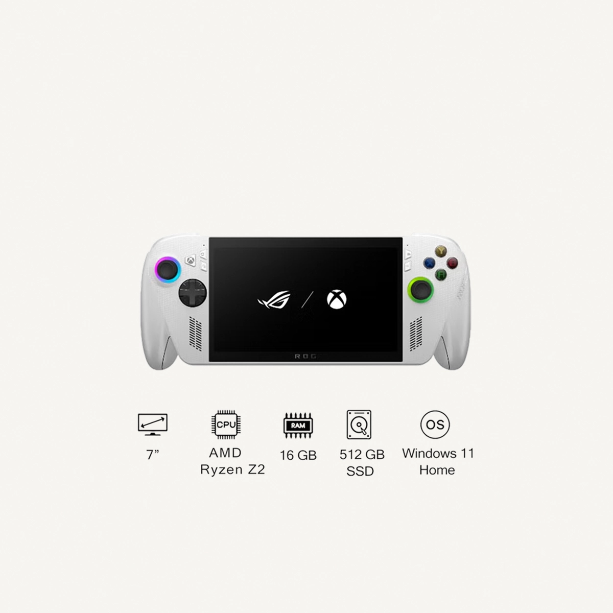 ASUS ROG XBOX ALLY Gaming Console With 7 Inch Full HD (1920X1080) Display 120Hz, AMD Ryzen Z2 A Processor/16GB RAM DDR5/512GB SSD/AMD Radeon Graphics/Windows 11 Home/Dolby Speaker TYPE C & Finger Print Sensor/ GARDENIA WHITE