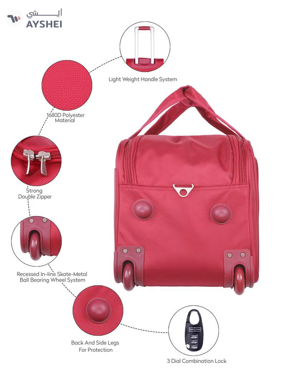 PARAJOHN 3-Piece Travel Luggage Duffel Bag Set Dark Red-3-3
