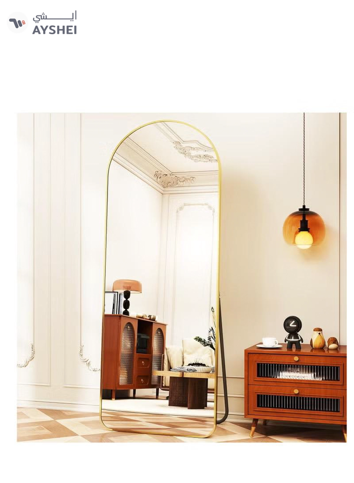 Y&D Full Length Mirror Arched Aluminum alloy Large Standing Dressing Mirror Hanging Leaning Against Wall Mounted Mirror with Stand for Bedroom Locker Room Living Room-5-5