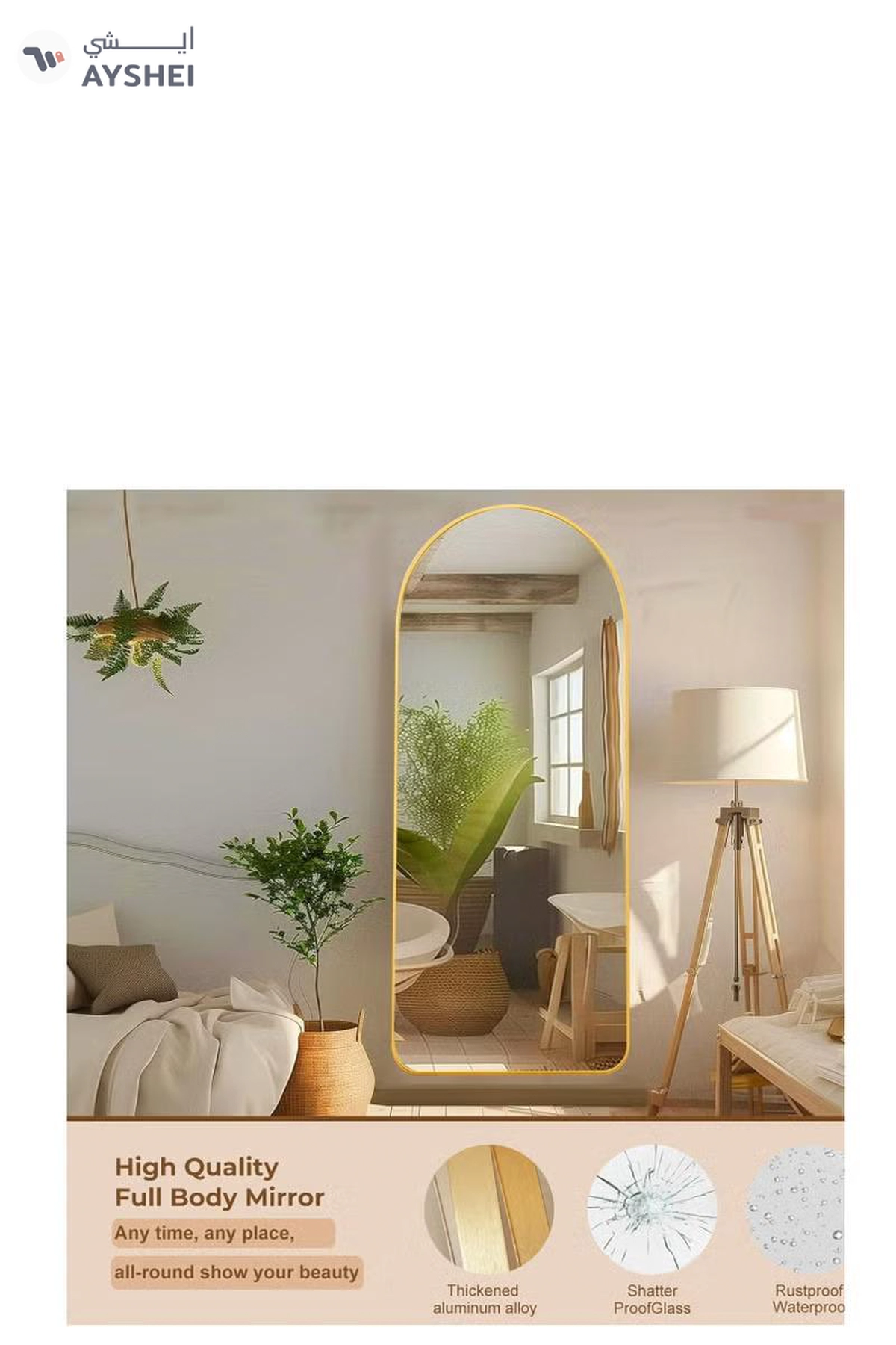 Y&D Full Length Mirror Arched Aluminum alloy Large Standing Dressing Mirror Hanging Leaning Against Wall Mounted Mirror with Stand for Bedroom Locker Room Living Room-4-4
