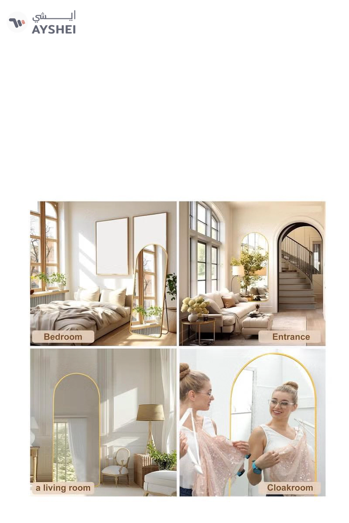 Y&D Full Length Mirror Arched Aluminum alloy Large Standing Dressing Mirror Hanging Leaning Against Wall Mounted Mirror with Stand for Bedroom Locker Room Living Room-6-6