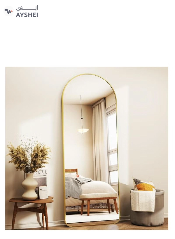 Y&D Full Length Mirror Arched Aluminum alloy Large Standing Dressing Mirror Hanging Leaning Against Wall Mounted Mirror with Stand for Bedroom Locker Room Living Room