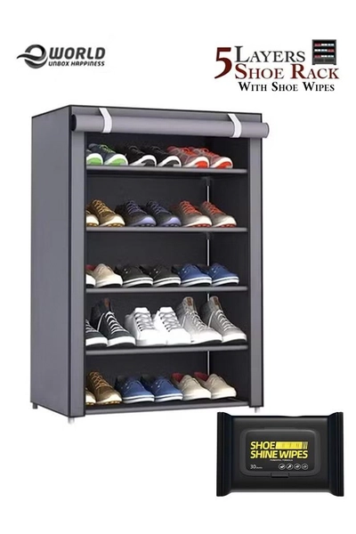 Eworld 5 Layer Stylish Shoe Organizer Rack for Entryway Hallway Storage Furniture -0