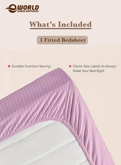 Pink Striped Microfiber Fitted Bedsheet with Deep Pocket for a Snug Fit, Breathable, Machine Washable for Optimal Protection, Available in King, Queen and Single Sizes, Without Pillow Cover-2