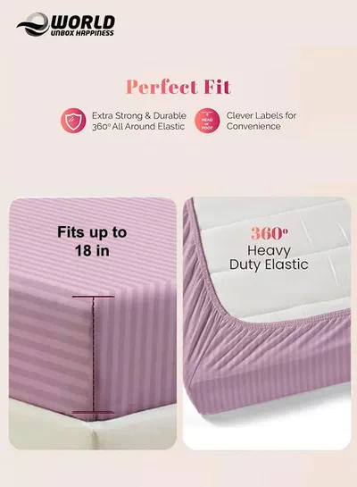 Pink Striped Microfiber Fitted Bedsheet with Deep Pocket for a Snug Fit, Breathable, Machine Washable for Optimal Protection, Available in King, Queen and Single Sizes, Without Pillow Cover-3