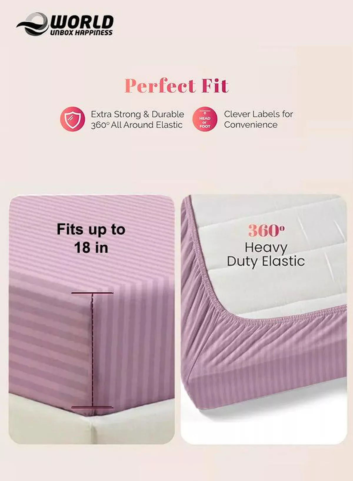 Pink Striped Microfiber Fitted Bedsheet with Deep Pocket for a Snug Fit, Breathable, Machine Washable for Optimal Protection, Available in King, Queen and Single Sizes, Without Pillow Cover-3-3