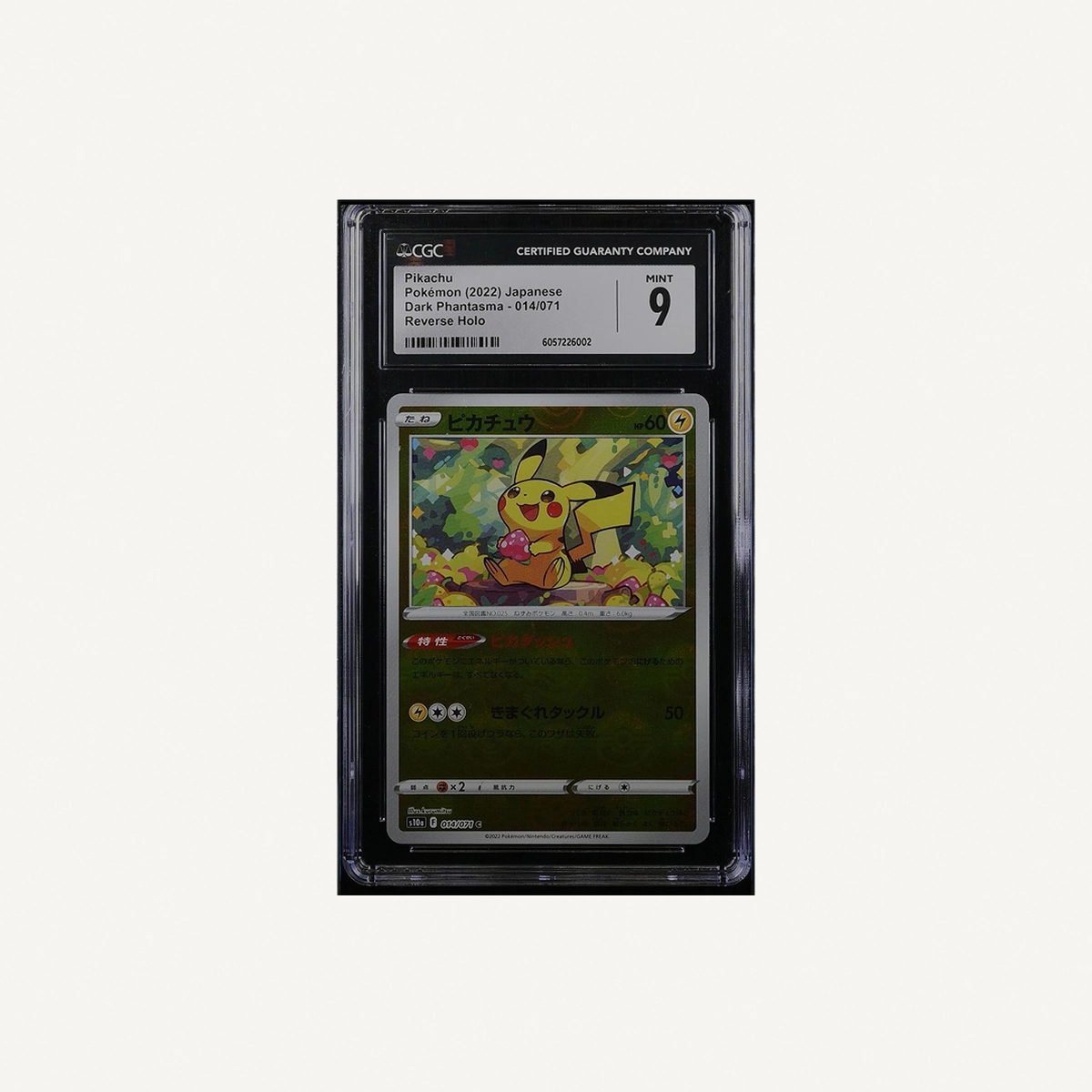 CGC Mint 9 card is the 2022 Japanese Pikachu Reverse Holo from the Dark Phantasma expansion.-0-0