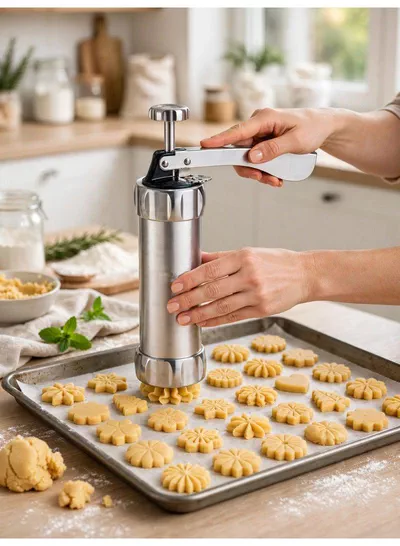 20 Shape Biscuit Maker Cookie Press, Durable Aluminum Cookie Press with Easy Manual Operation, Create Beautiful Homemade Cookies and Decorative Biscuits Quickly, Comfortable Handling and Easy Cleaning for Everyday Baking-2