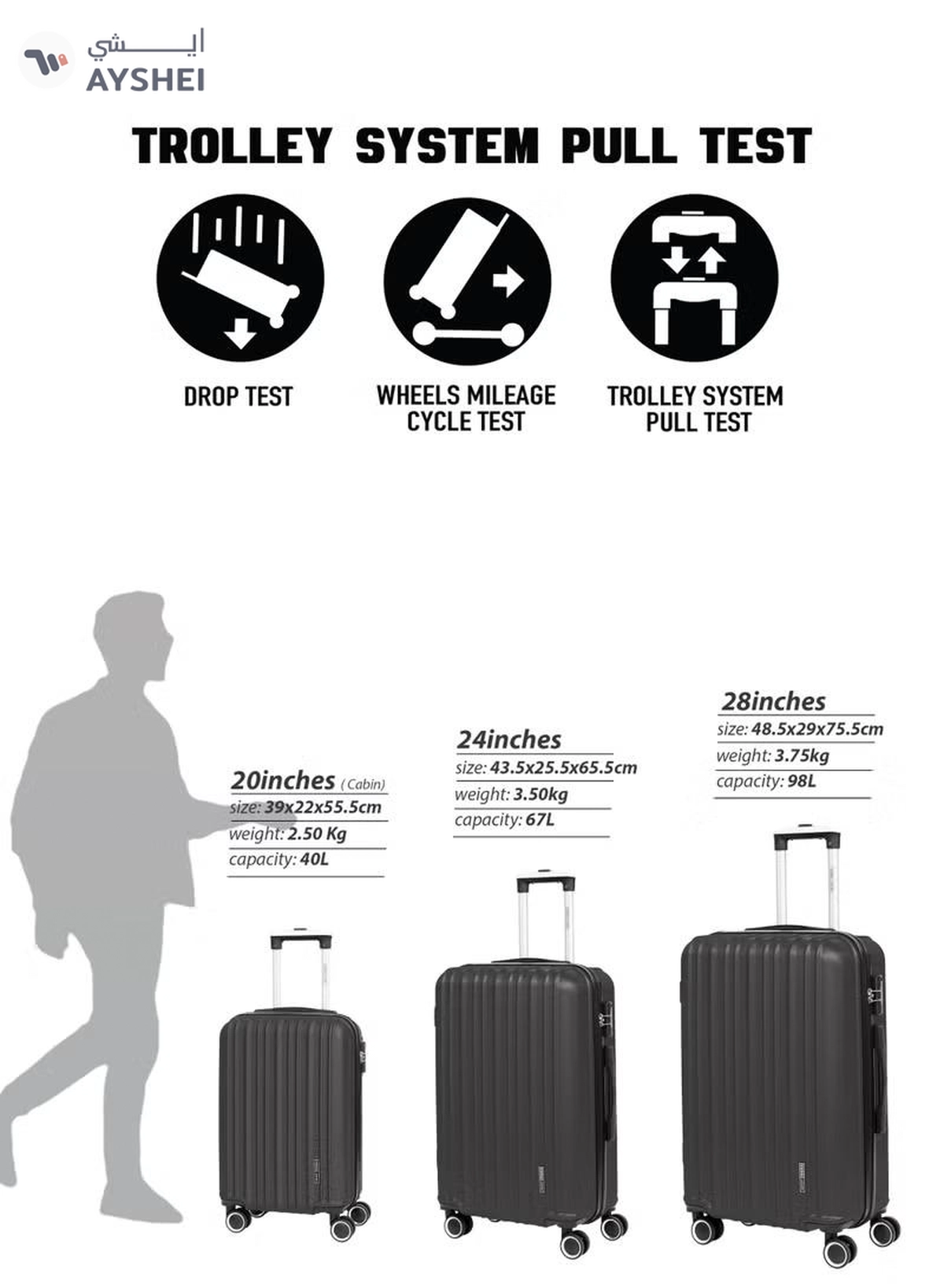 PARAJOHN Medium 24-Inch ABS Lightweight Hardshell Luggage Trolley | carrying 20kg 4-Wheel Spinner Suitcase Dark grey-3-3