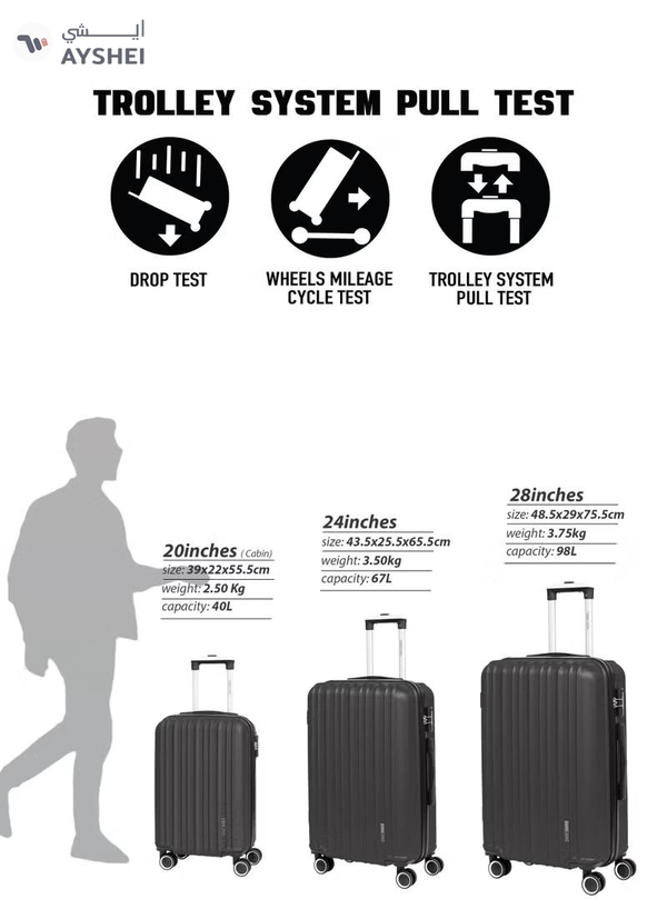 PARAJOHN Medium 24-Inch ABS Lightweight Hardshell Luggage Trolley | carrying 20kg 4-Wheel Spinner Suitcase Dark grey