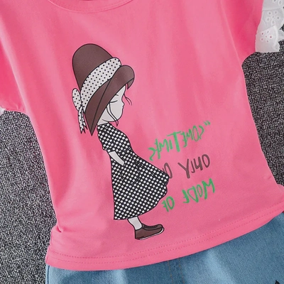 Babyqlo Girl Printed Tee with Blue denim Shorts set for Girls-3