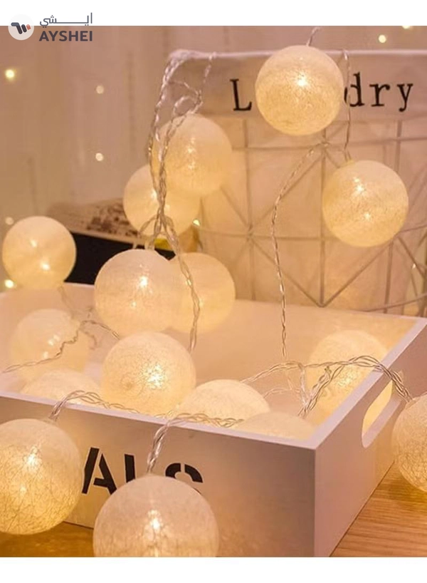 JIHAM Warm White Cotton Ball String Lights for Bedroom 3M / 9.84Ft 10 LED Cotton Ball Fairy Lights Battery Powered Cotton Ball Lights Indoor Outdoor Party Decoration LED Light