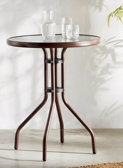 DubaiGallery Outdoor Bistro Table Patio Dining Table Round Side Table Coffee Table Furniture with Metal Frame Water Ripple Glass Top-3
