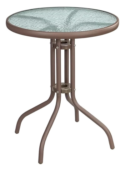 DubaiGallery Outdoor Bistro Table Patio Dining Table Round Side Table Coffee Table Furniture with Metal Frame Water Ripple Glass Top-0
