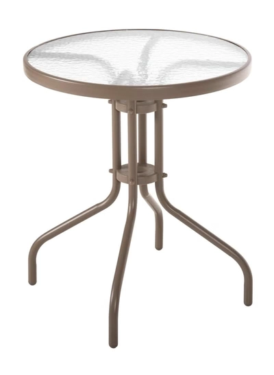 DubaiGallery Outdoor Bistro Table Patio Dining Table Round Side Table Coffee Table Furniture with Metal Frame Water Ripple Glass Top-2