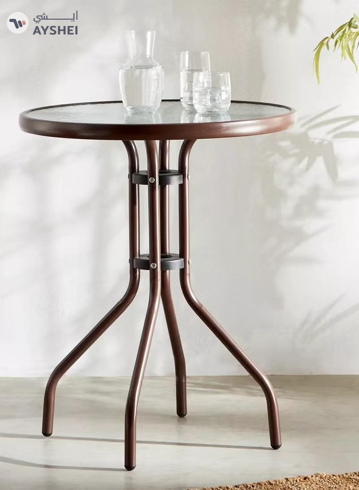 DubaiGallery Outdoor Bistro Table Patio Dining Table Round Side Table Coffee Table Furniture with Metal Frame Water Ripple Glass Top-3-3