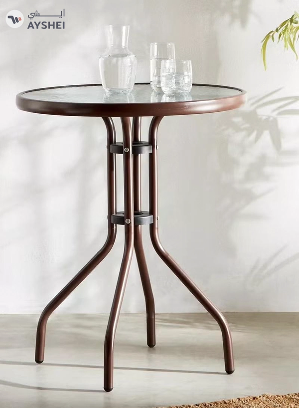 DubaiGallery Outdoor Bistro Table Patio Dining Table Round Side Table Coffee Table Furniture with Metal Frame Water Ripple Glass Top