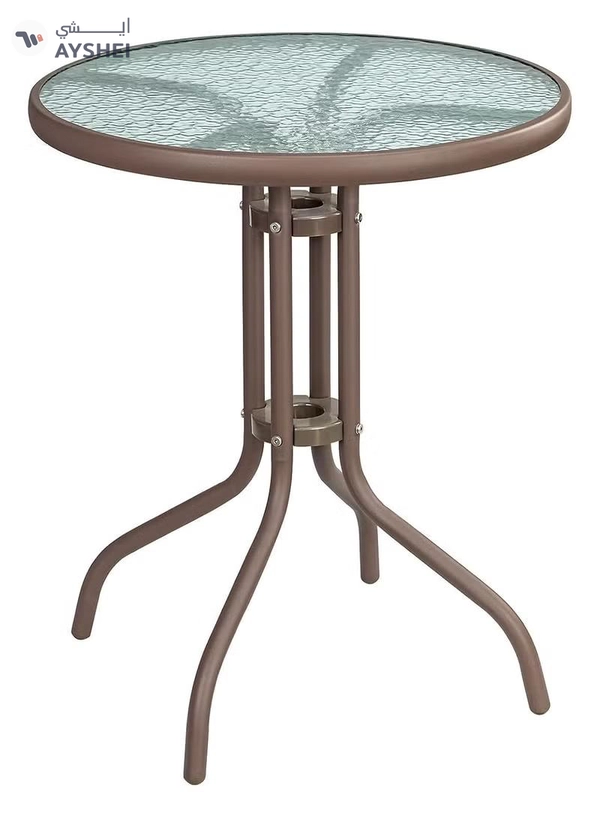 DubaiGallery Outdoor Bistro Table Patio Dining Table Round Side Table Coffee Table Furniture with Metal Frame Water Ripple Glass Top