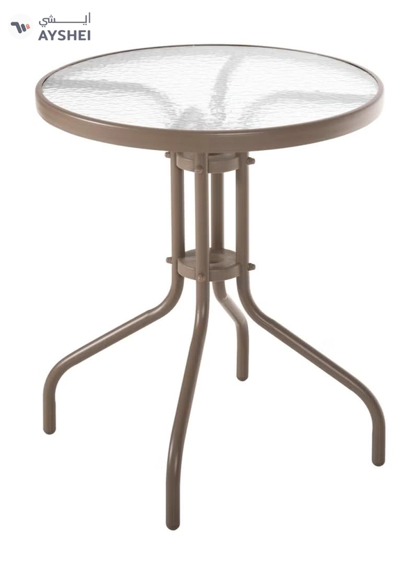 DubaiGallery Outdoor Bistro Table Patio Dining Table Round Side Table Coffee Table Furniture with Metal Frame Water Ripple Glass Top