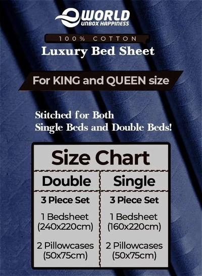 Eworld 3 Piece Luxury Navy Blue Striped Bed Sheet Set with 1 Flat Sheet and 2 Pillowcases -1