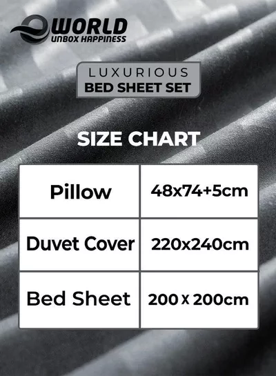 4-Piece Luxury King Size Grey Striped Bedding Set Includes 1 Duvet Cover (220x240cm), 1 Bedsheet (200x200cm), and 2 Pillow Cases (48x74+5cm) for Ultimate Hotel-Inspired Sophistication-1