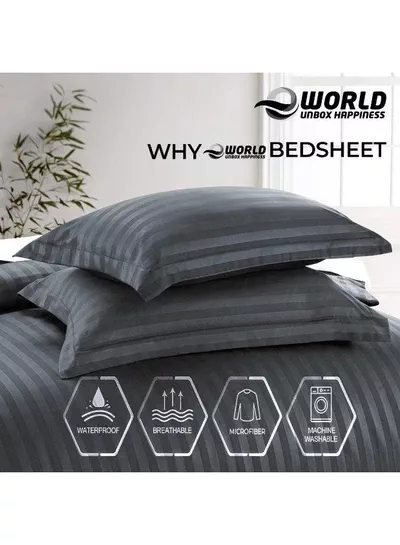 4-Piece Luxury King Size Grey Striped Bedding Set Includes 1 Duvet Cover (220x240cm), 1 Bedsheet (200x200cm), and 2 Pillow Cases (48x74+5cm) for Ultimate Hotel-Inspired Sophistication-4
