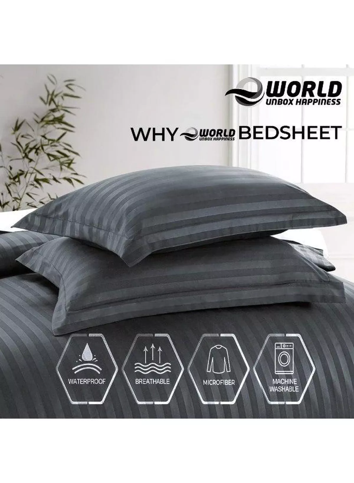 4-Piece Luxury King Size Grey Striped Bedding Set Includes 1 Duvet Cover (220x240cm), 1 Bedsheet (200x200cm), and 2 Pillow Cases (48x74+5cm) for Ultimate Hotel-Inspired Sophistication-4-4