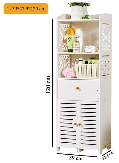 Eworld Waterproof White PVC Floor Cabinet Organizer, Stylish Storage Solution Featuring Shelves-2