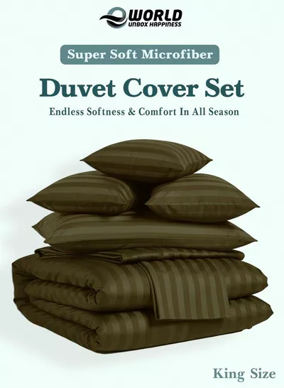 Premium Striped Duvet Set All Season – 6-Pieces Set Olive Green | King Size 220x240 cm | Ultra-Soft, Wrinkle-Resistant & Made in Dubai | Includes Duvet Cover, Fitted Sheet (200x200 cm) & 4 Pillowcases (50x70 cm)-2