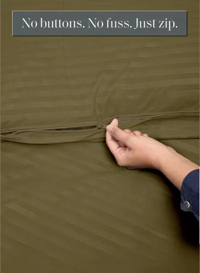 Premium Striped Duvet Set All Season – 6-Pieces Set Olive Green | King Size 220x240 cm | Ultra-Soft, Wrinkle-Resistant & Made in Dubai | Includes Duvet Cover, Fitted Sheet (200x200 cm) & 4 Pillowcases (50x70 cm)-4