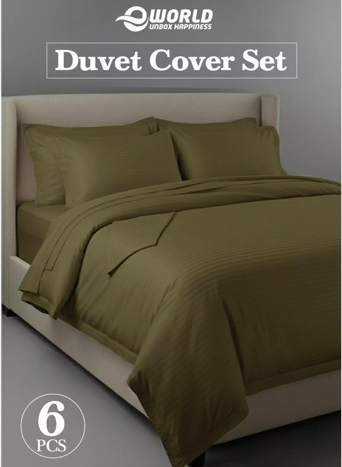 Premium Striped Duvet Set All Season – 6-Pieces Set Olive Green | King Size 220x240 cm | Ultra-Soft, Wrinkle-Resistant & Made in Dubai | Includes Duvet Cover, Fitted Sheet (200x200 cm) & 4 Pillowcases (50x70 cm)