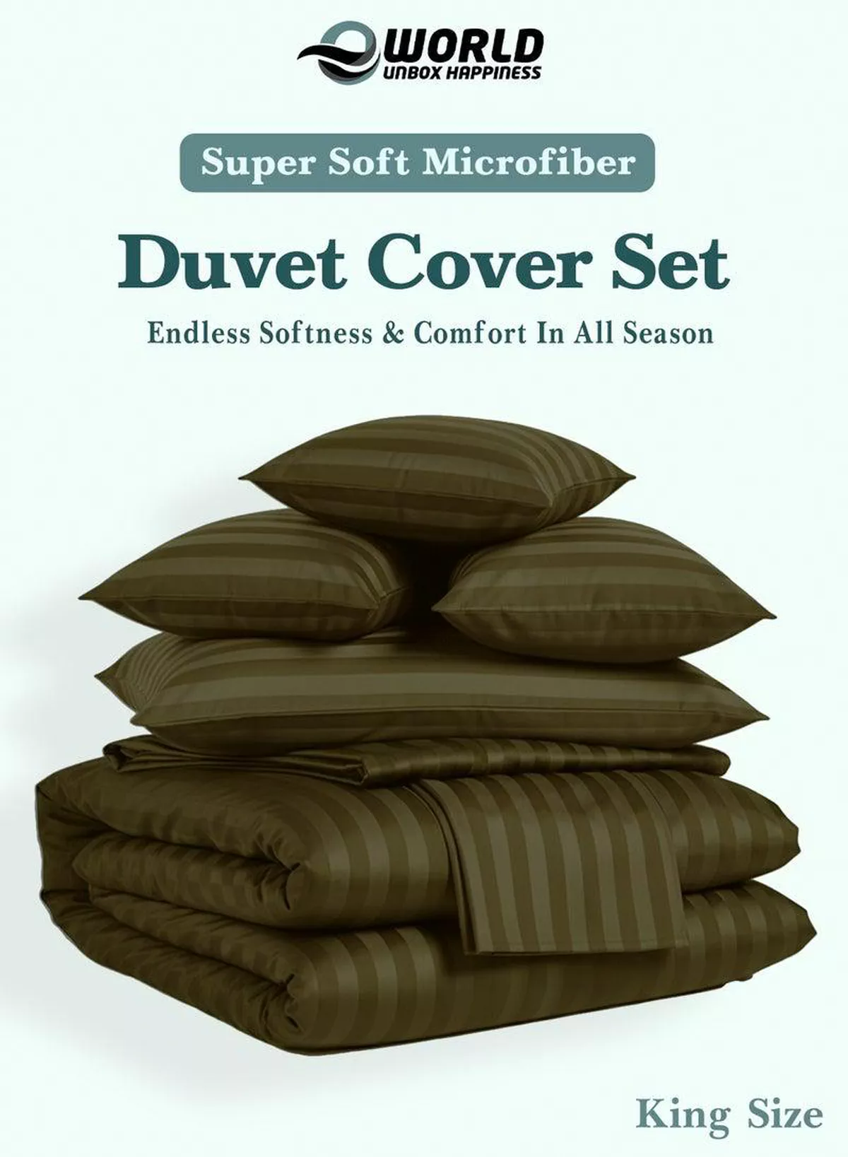 Premium Striped Duvet Set All Season – 6-Pieces Set Olive Green | King Size 220x240 cm | Ultra-Soft, Wrinkle-Resistant & Made in Dubai | Includes Duvet Cover, Fitted Sheet (200x200 cm) & 4 Pillowcases (50x70 cm)-2-2