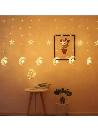 Yuwell 3.5M Ramadan Light For Home Decoration Star And Moon Shaped Led Light For Indoor Outdoor Decoration Warm White Multimode Operated Decorative Light 8 Modes-0