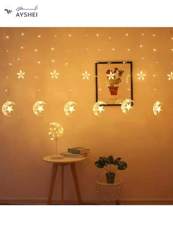 Yuwell 3.5M Ramadan Light For Home Decoration Star And Moon Shaped Led Light For Indoor Outdoor Decoration Warm White Multimode Operated Decorative Light 8 Modes