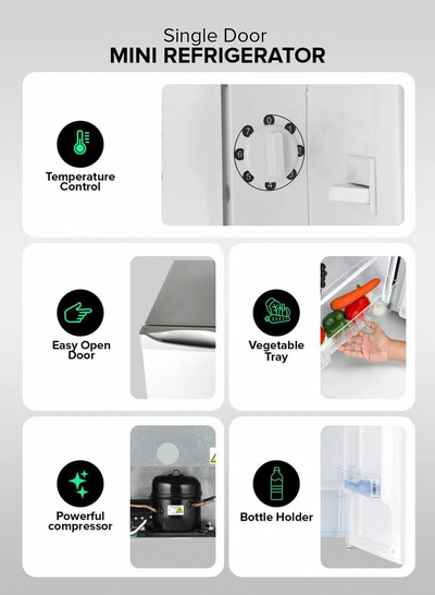 GEEPAS Defrost Mini Fridge 110L Capacity With Lamp, Door Lock & Key | Low Noise Design, Compact, Powerful Compressor, Energy Saving, Faster Cooling, Adjustable Thermostat GRF115SPEH Silver-5