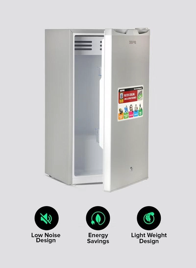 GEEPAS Defrost Mini Fridge 110L Capacity With Lamp, Door Lock & Key | Low Noise Design, Compact, Powerful Compressor, Energy Saving, Faster Cooling, Adjustable Thermostat GRF115SPEH Silver-1