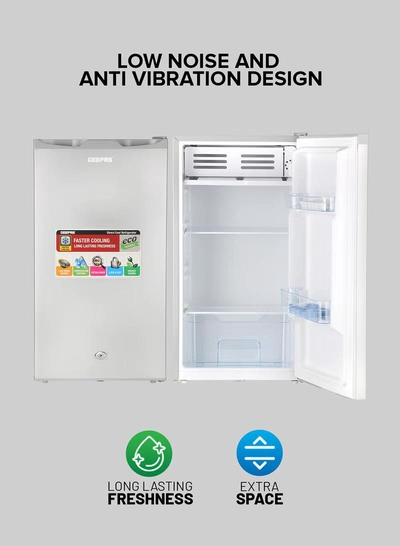 GEEPAS Defrost Mini Fridge 110L Capacity With Lamp, Door Lock & Key | Low Noise Design, Compact, Powerful Compressor, Energy Saving, Faster Cooling, Adjustable Thermostat GRF115SPEH Silver-2