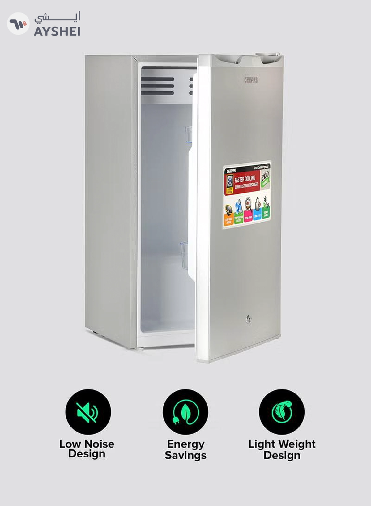 GEEPAS Defrost Mini Fridge 110L Capacity With Lamp, Door Lock & Key | Low Noise Design, Compact, Powerful Compressor, Energy Saving, Faster Cooling, Adjustable Thermostat GRF115SPEH Silver-1-1