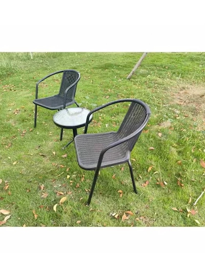 DubaiGallery Round Table With Chair Outdoor Side Table, Translucent Tempered Glass Table Top Coffee Table, Bedside Table with Thickened Steel Pipe Bracket, Outdoor Accent Table for Small Spaces, Patio-1