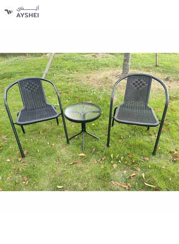 DubaiGallery Round Table With Chair Outdoor Side Table, Translucent Tempered Glass Table Top Coffee Table, Bedside Table with Thickened Steel Pipe Bracket, Outdoor Accent Table for Small Spaces, Patio