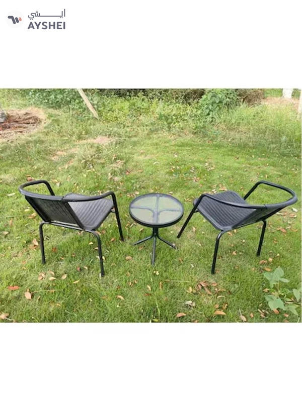 DubaiGallery Round Table With Chair Outdoor Side Table, Translucent Tempered Glass Table Top Coffee Table, Bedside Table with Thickened Steel Pipe Bracket, Outdoor Accent Table for Small Spaces, Patio