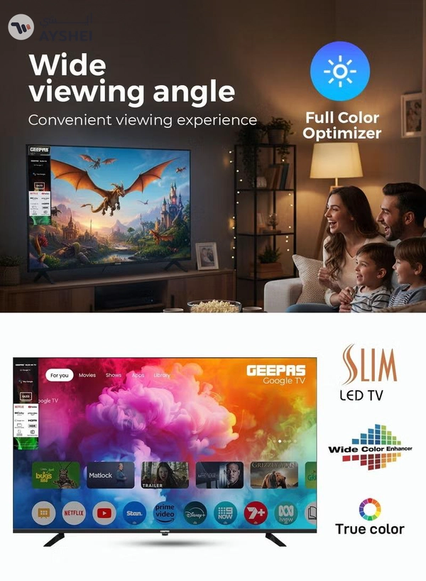 GEEPAS 65" 4K Ultra HD QLED Google TV | Sharp Picture with Sleek Design, with Built-in Apps | Dolby Audio, HDMI & USB Connectivity | Voice Remote with Google Cast | GLED6565GTQLD